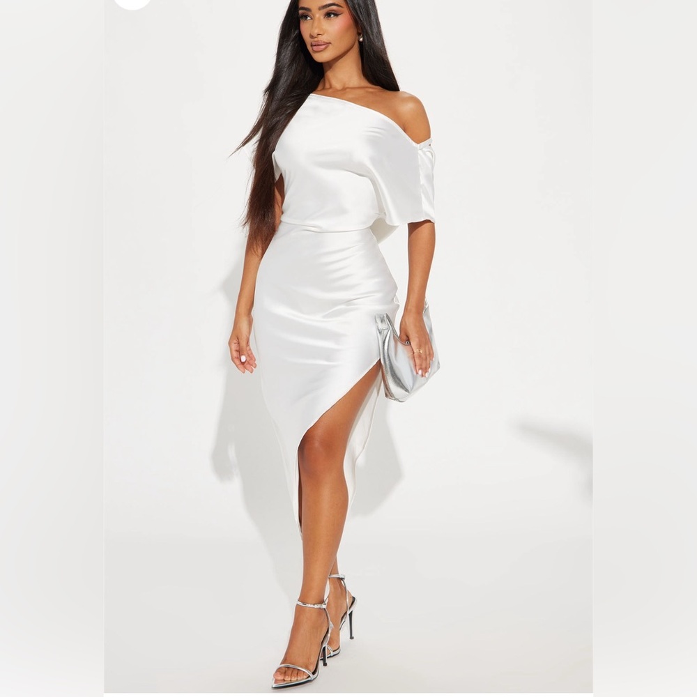 Fashion Nova White One Shoulder Dress